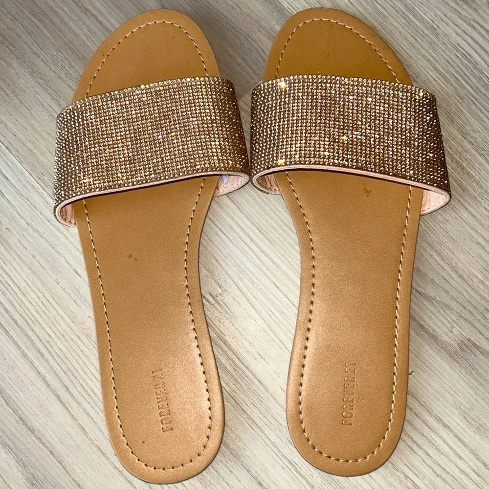 Slide Sandals Lot- 2 Pairs 8 Black Universal Thread-Tan Sequin Forever 21